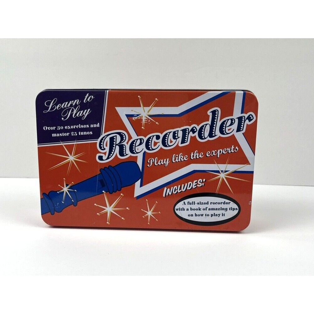 Learn To Play Recorder Book with Full Size Recorder  In Collectible Tin